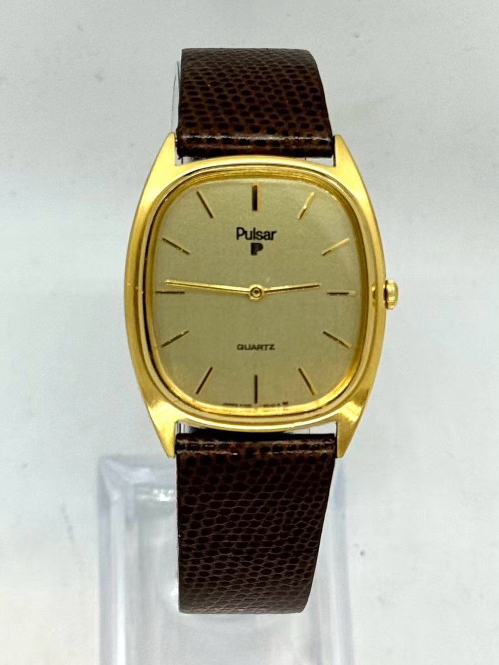 Vintage Pulsar Men’s Quartz Watch Gold Tone Case 27mm Gold Dial New Battery Runs